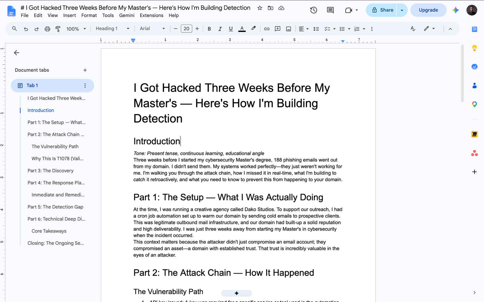 The finished draft, written and organized before any browser work starts
